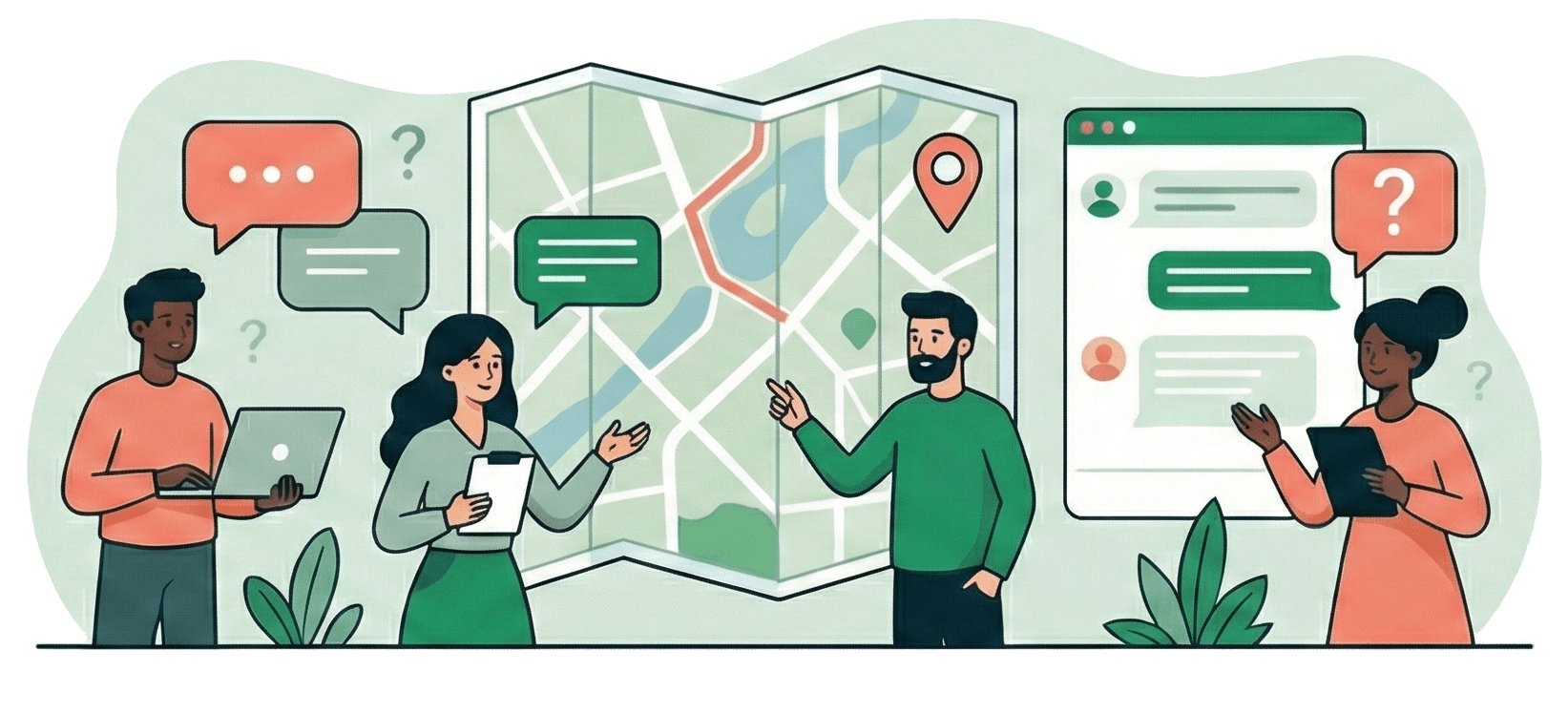 Illustration of a restaurant owner sending a message to the Health Inspector team